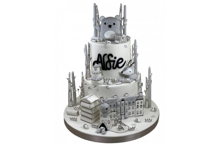 Tiered Monochrome Cake with Animals
